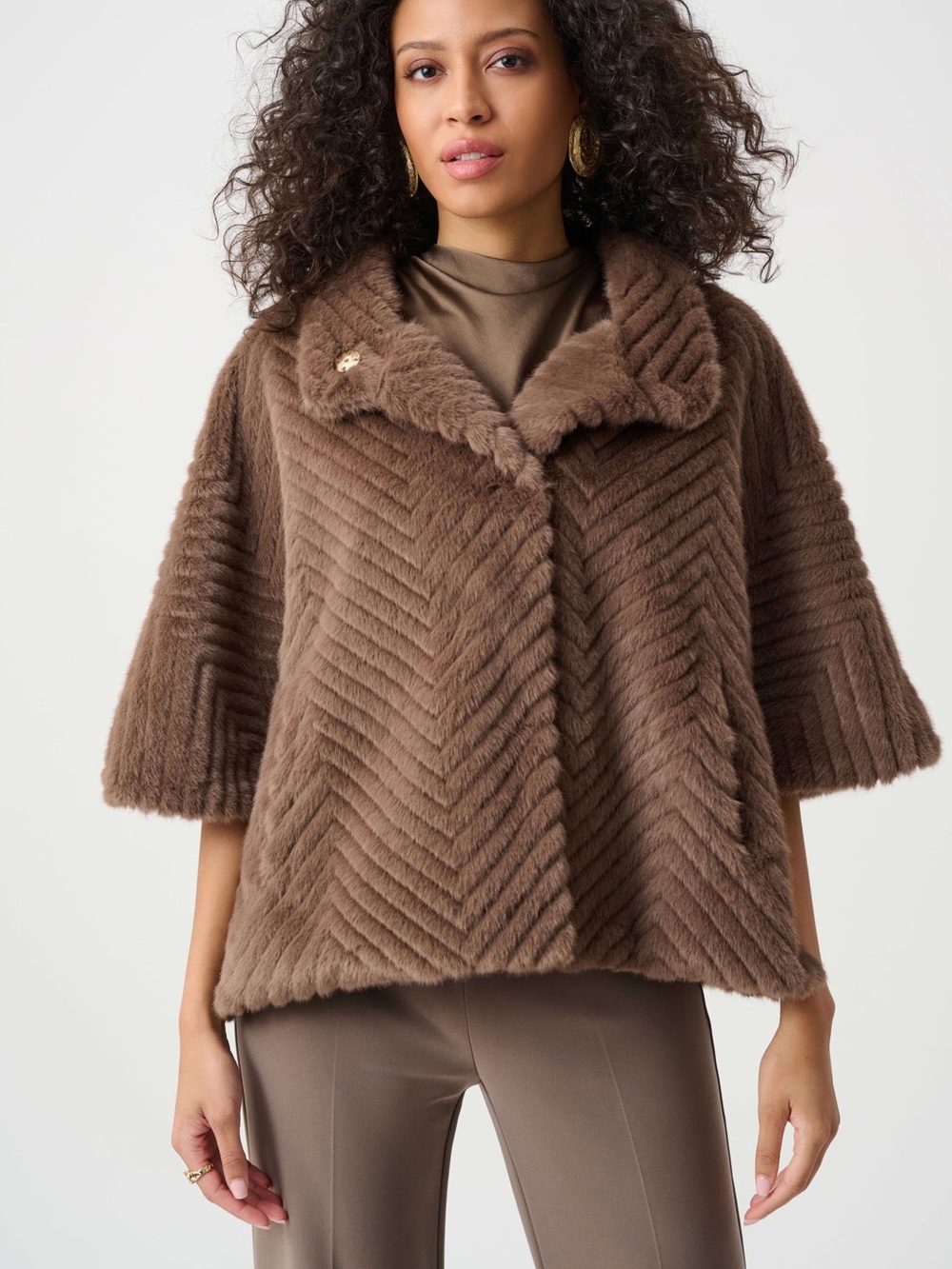 Joseph Ribkoff Mink Short Faux-Fur Cape Coat